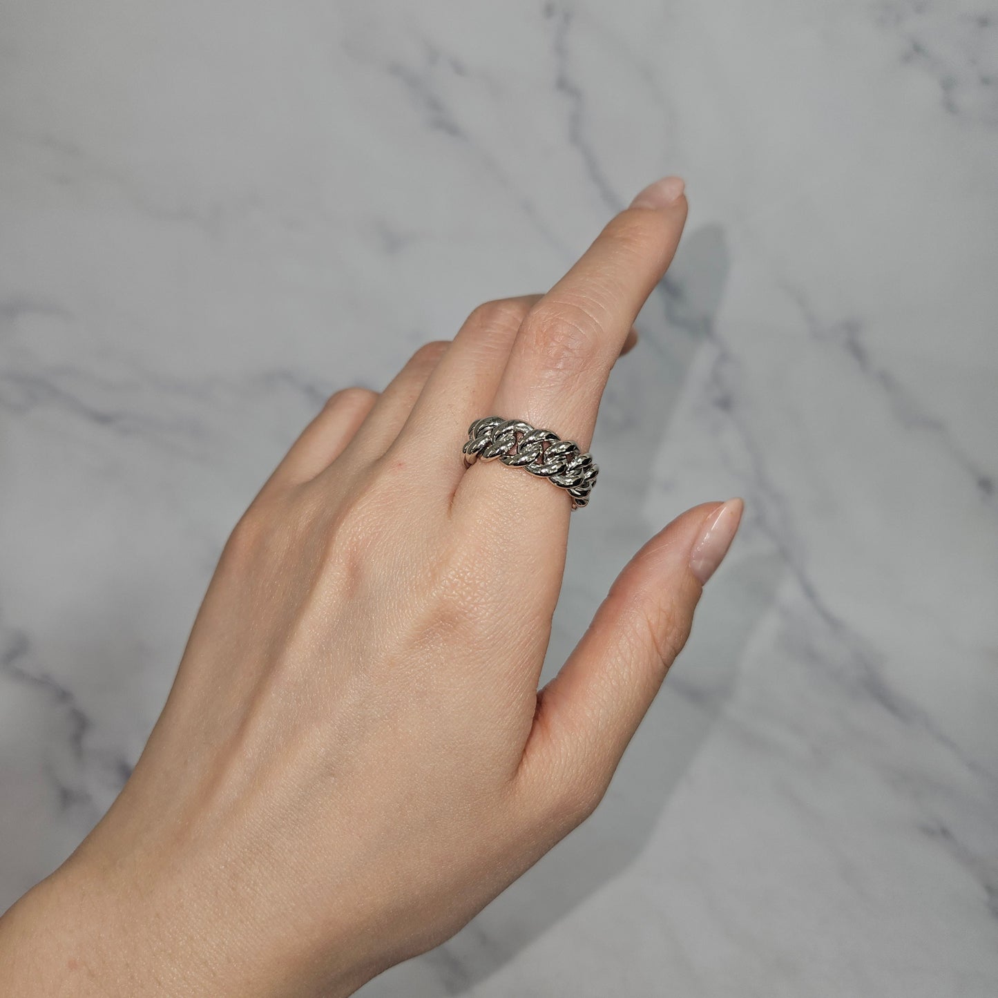 Handmade 14K Gold Cuban Link Ring - Stackable Platinum Chain Ring - Anniversary gift