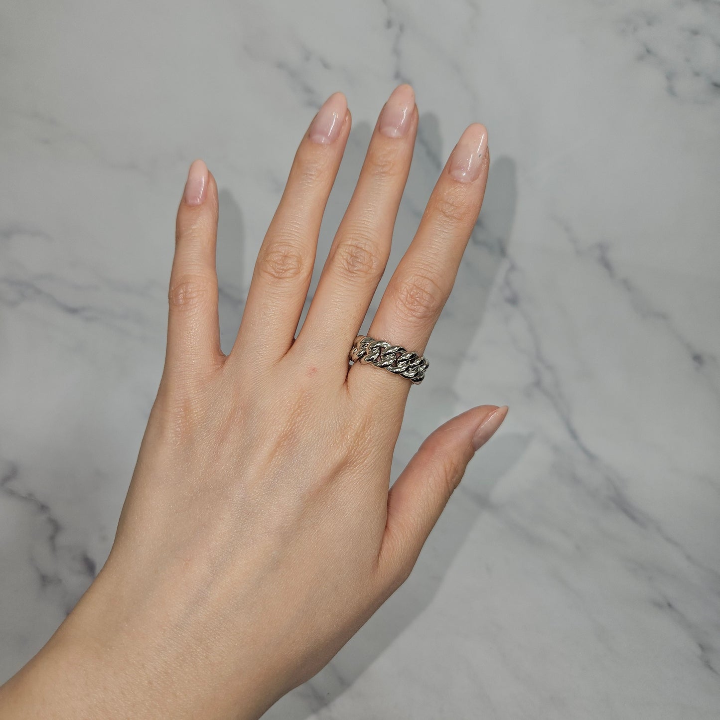 Handmade 14K Gold Cuban Link Ring - Stackable Platinum Chain Ring - Anniversary gift