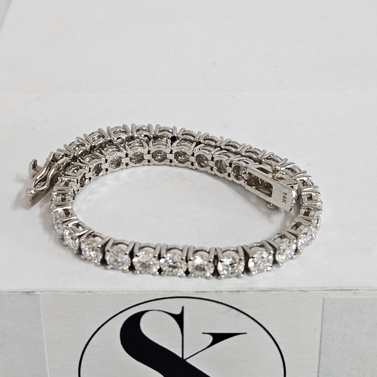Round Diamond Tennis Bracelet: 14K Gold Diamond Bracelet - Anniversary gift