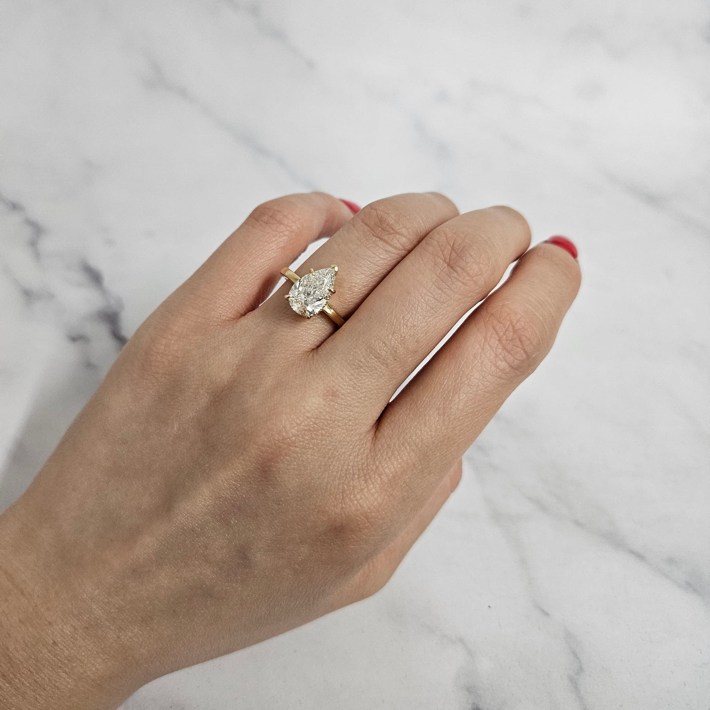 Pear Diamond Engagement Ring - 14K,18K Gold Hidden Halo Diamond Ring -Anniversary gift
