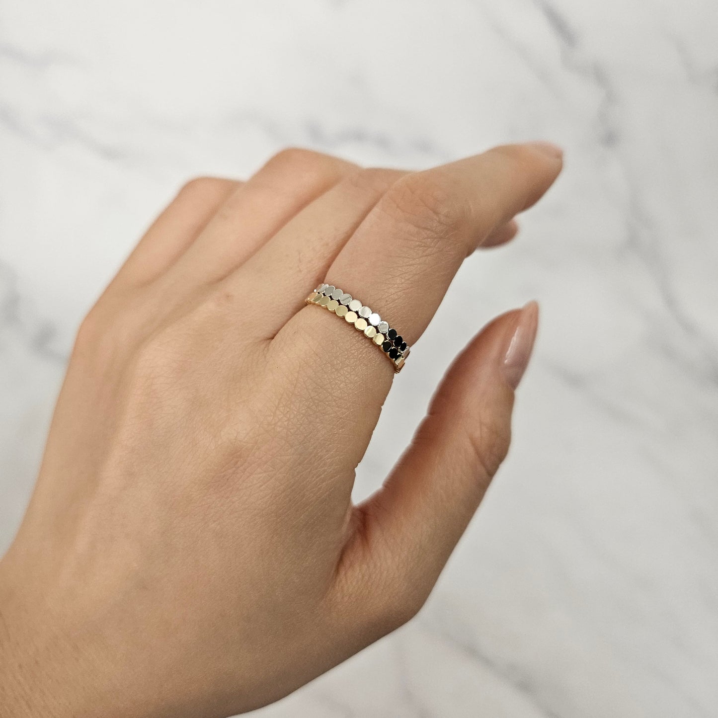 14K Gold Flat Bead Ring/ Dotted Band/ Perfect Matching Band/ Flat Circle Wedding Band/ Stackable Ring / Anniversary Gift