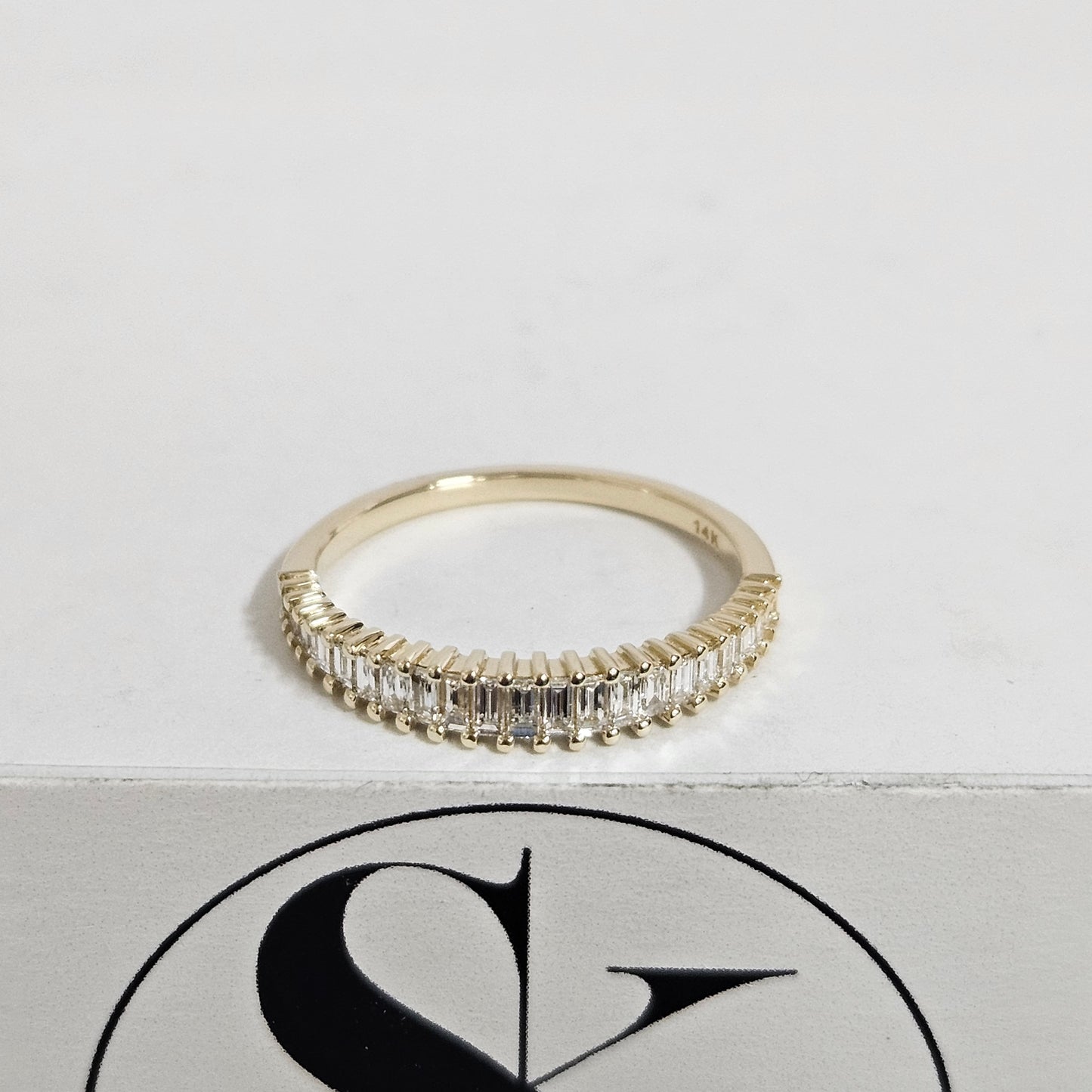 14K Gold Baguette Natural Diamond Ring: Half Eternity Anniversary Band- Anniversary Gift