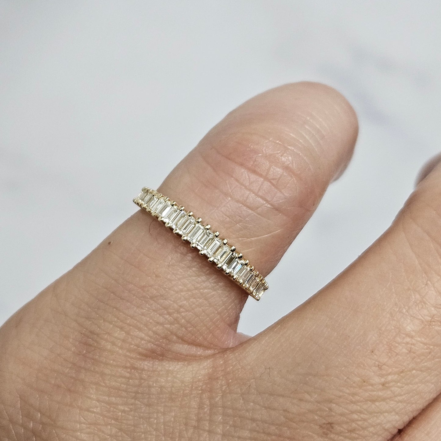 14K Gold Baguette Natural Diamond Ring: Half Eternity Anniversary Band- Anniversary Gift