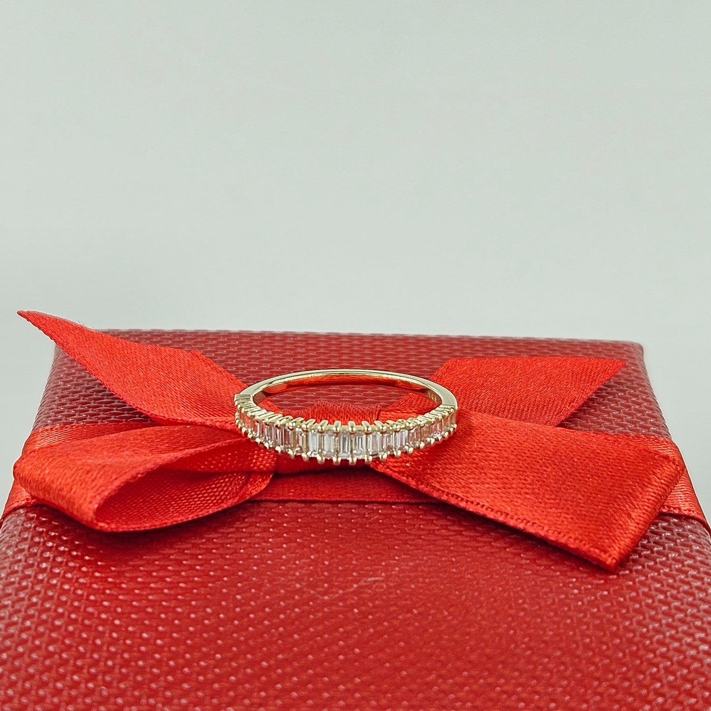 14K Gold Baguette Natural Diamond Ring: Half Eternity Anniversary Band- Anniversary Gift