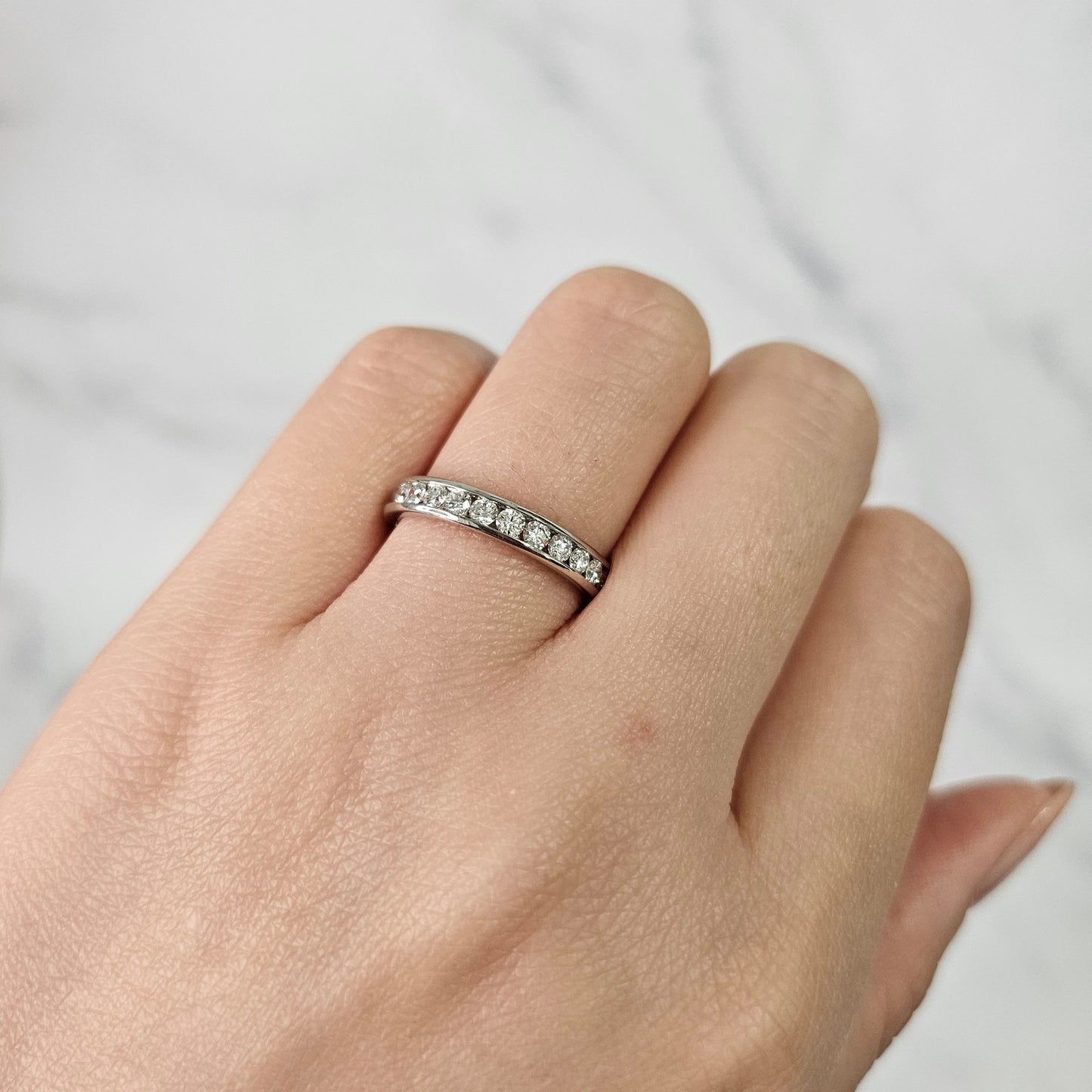 Handmade Platinum Natural Diamond Wedding Band: Channel Set Eternity Ring- Anniversary Gift