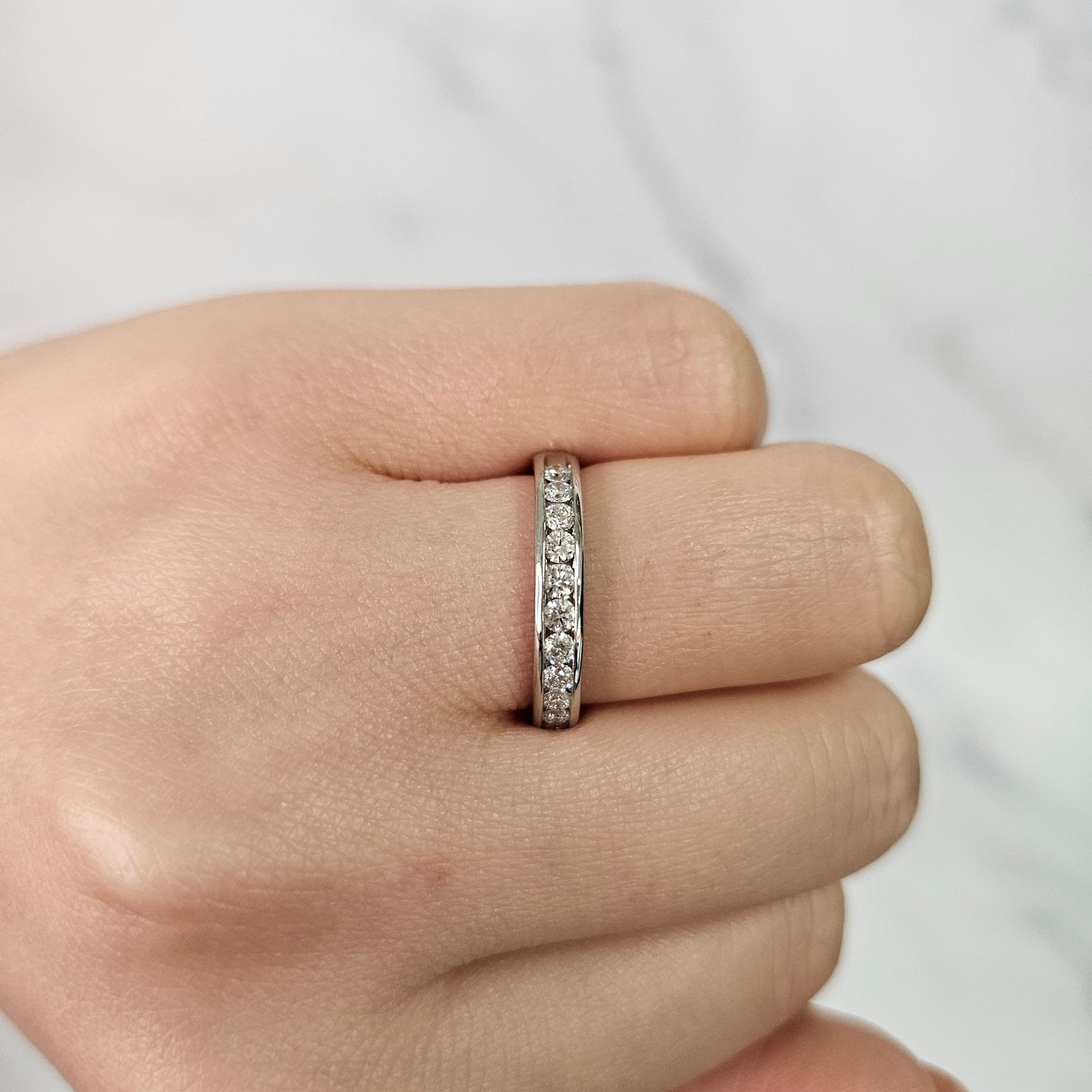 Handmade Platinum Natural Diamond Wedding Band: Channel Set Eternity Ring- Anniversary Gift