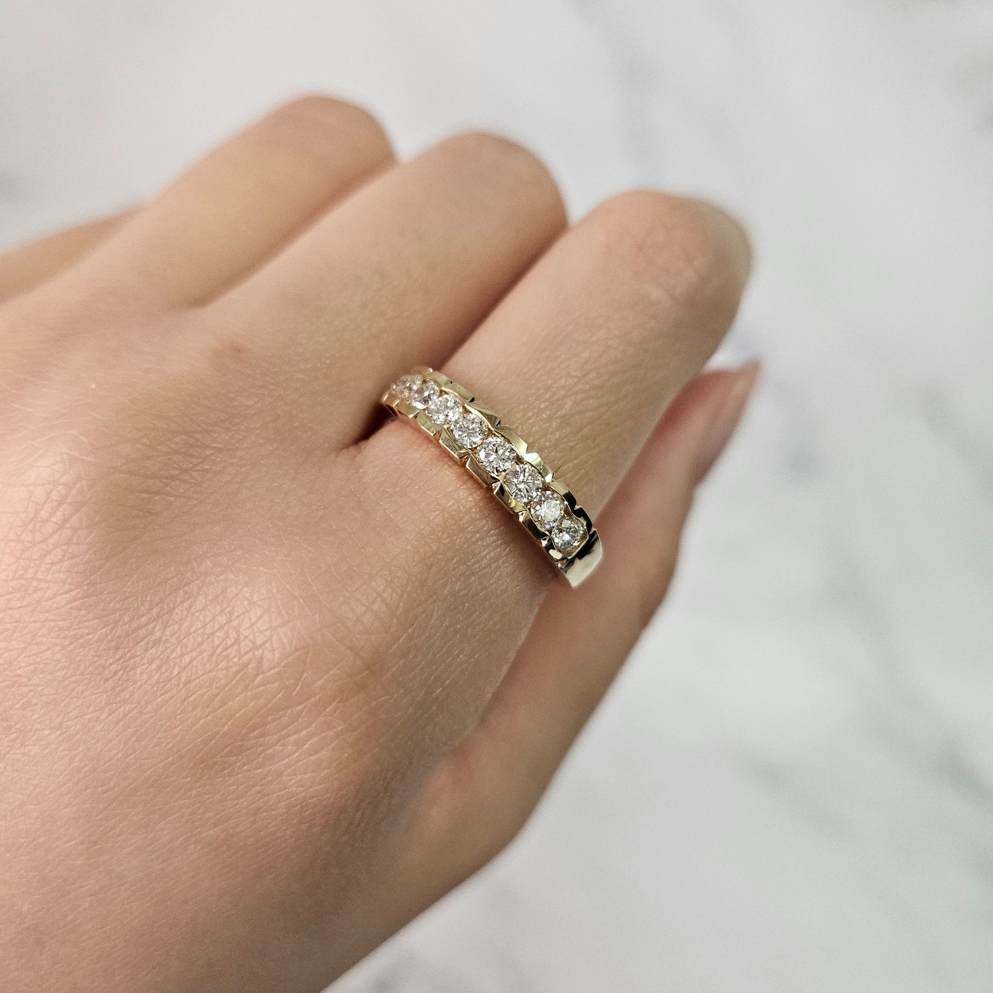 14K Gold Natural Diamond Eternity Band: 18K Gold ,Platinum Channel Set Round Diamond Wedding 4.5mm Ring - Anniversary gift