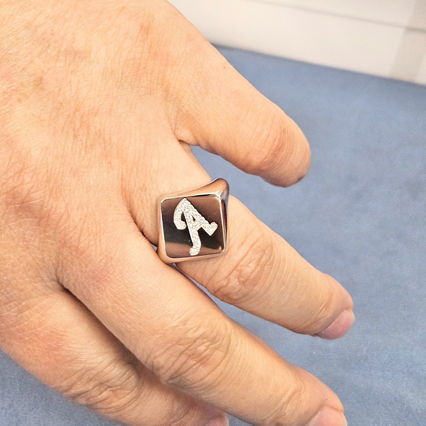 Initial Natural Diamond Ring / 14K gold Custom Initial Men's Ring /Pinky Diamond Ring / Personalized Diamond Ring /Anniversary Gift