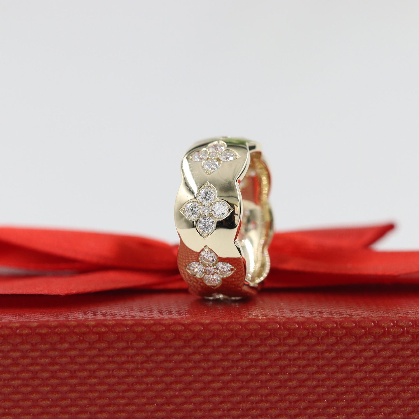 Flower Natural Diamond Eternity Band: 14K Gold Anniversary Ring