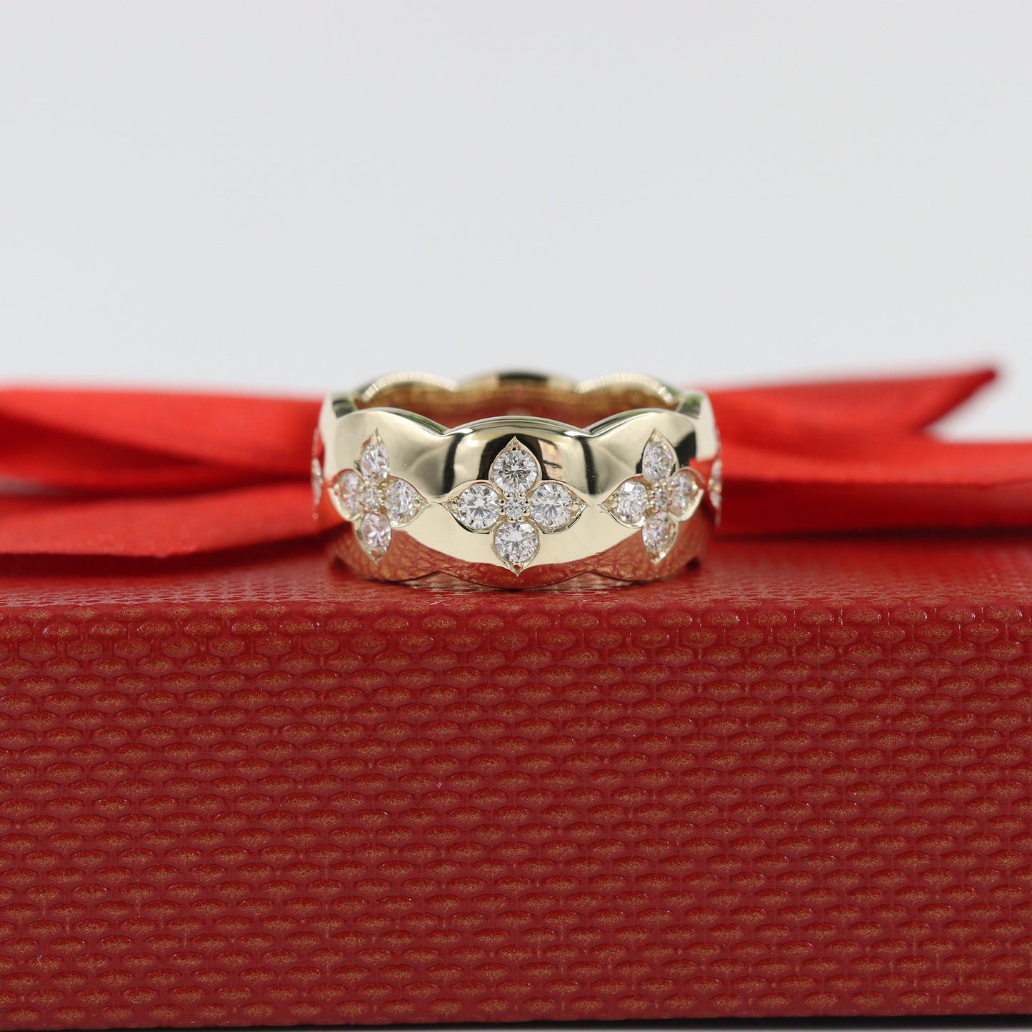 Flower Natural Diamond Eternity Band: 14K Gold Anniversary Ring