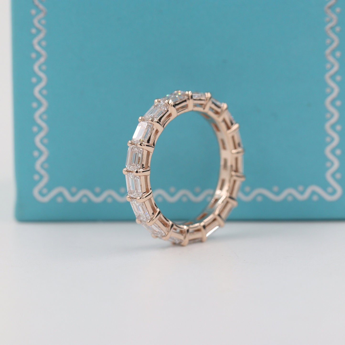 Emerald Cut Diamond Full Eternity Ring - 14K Gold Diamond Wedding Band