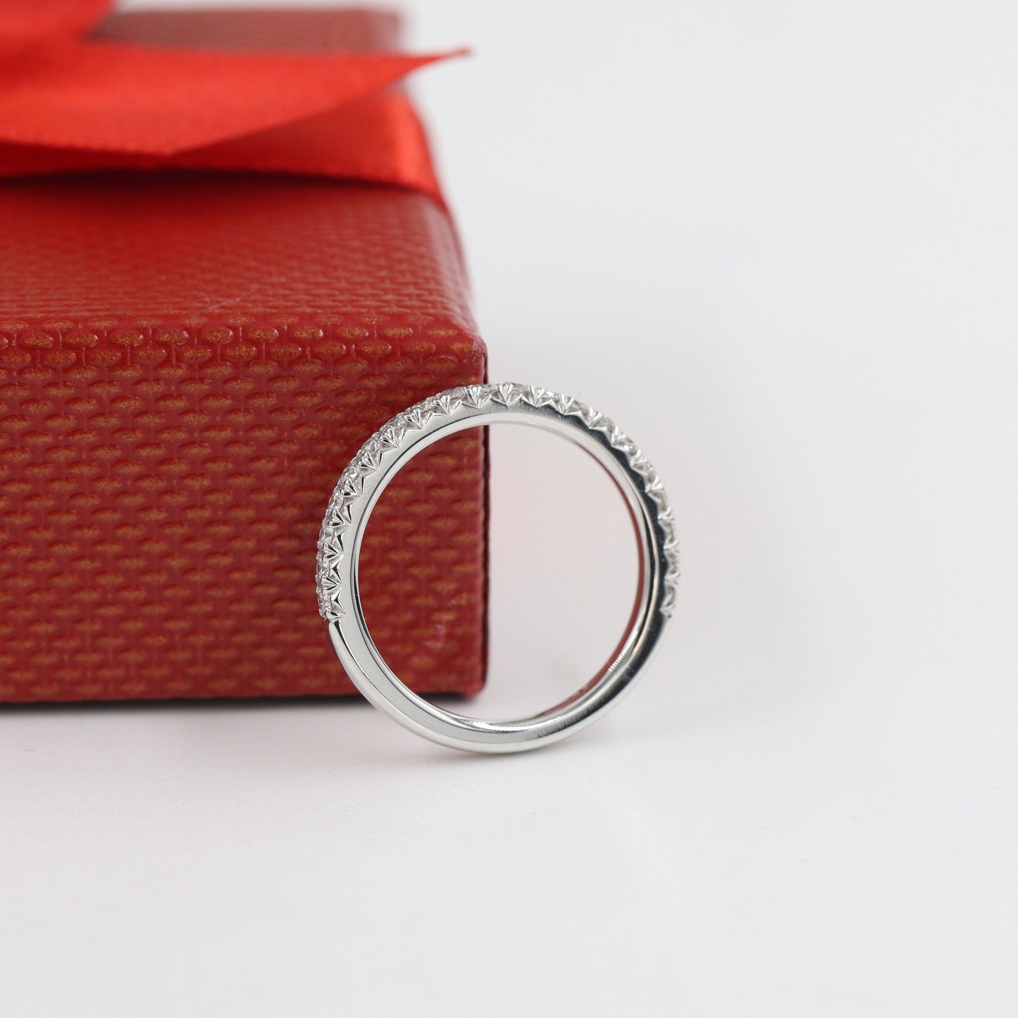 Half Eternity Diamond Band: 14K Gold French Pave Wedding Ring - French Pave 2.0mm Width Ring - Anniversary gift
