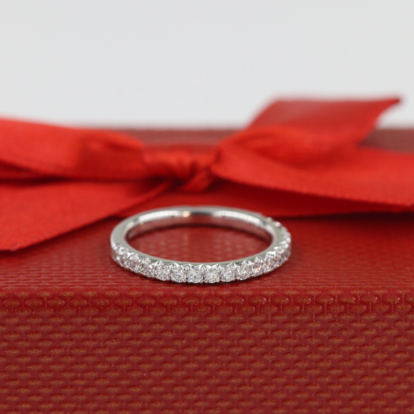 Half Eternity Diamond Band: 14K Gold French Pave Wedding Ring - French Pave 2.0mm Width Ring - Anniversary gift