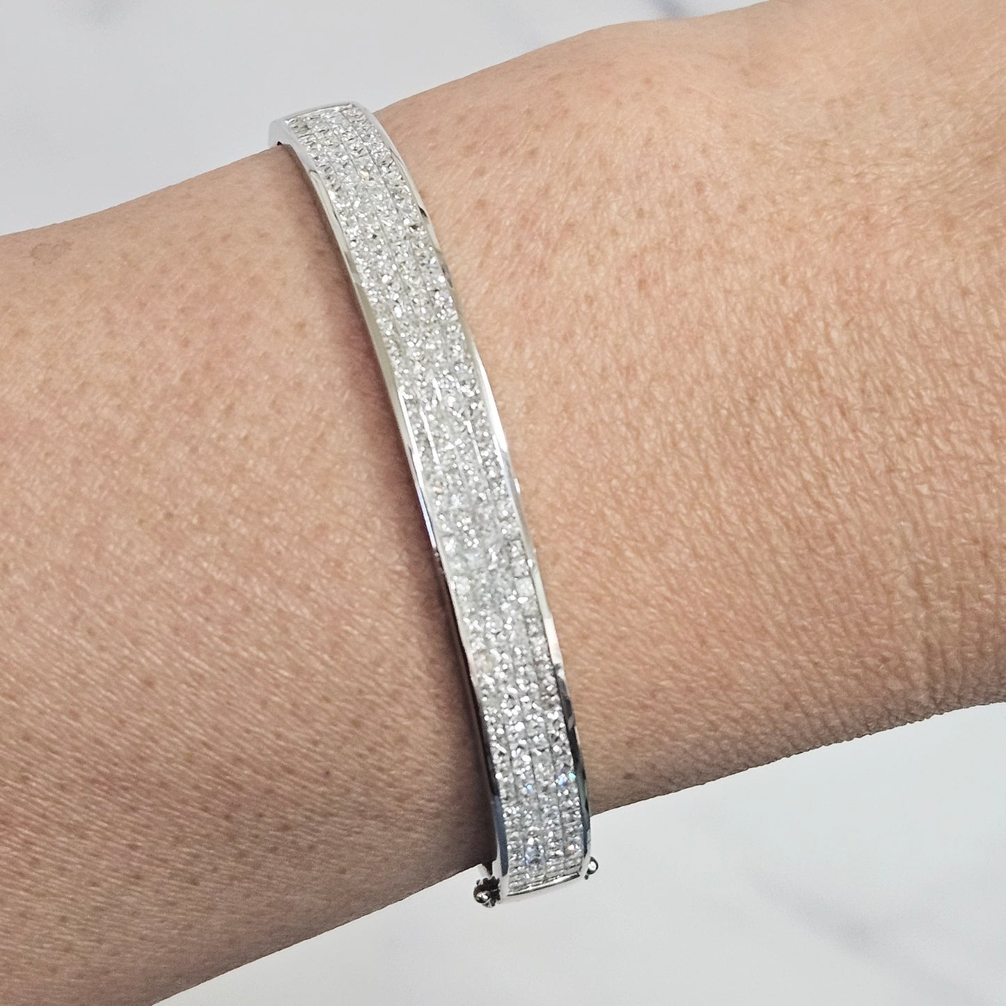 Invisible Set 4 Row Princess Cut Diamond Handmade Bangle /14K.18K Gold  Princess Cut 4 Row Natural  Diamond Bangle/Anniversary gift