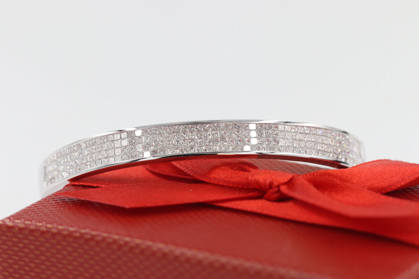 Invisible Set 4 Row Princess Cut Diamond Handmade Bangle /14K.18K Gold  Princess Cut 4 Row Natural  Diamond Bangle/Anniversary gift