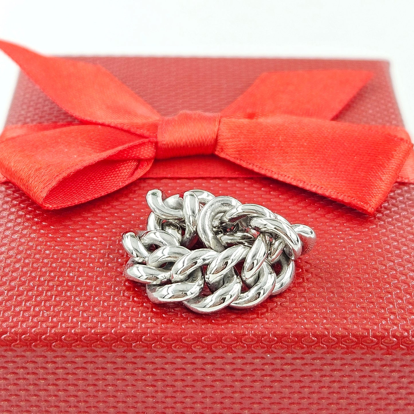 Handmade 14K Gold Cuban Link Ring - Stackable Platinum Chain Ring - Anniversary gift