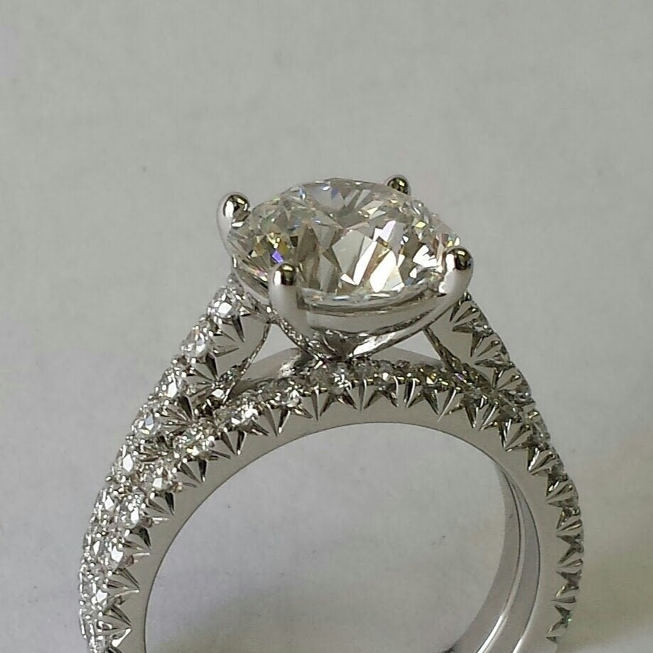 2ct Round Half French Pave Diamond Engagement Ring - Platinum,14K,18K gold Diamond Ring - Anniversary gift