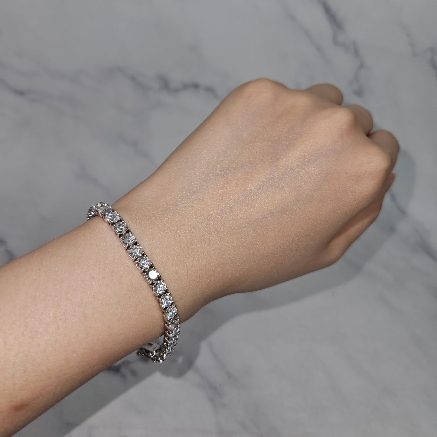 Round Diamond Tennis Bracelet: 14K Gold Diamond Bracelet - Anniversary gift