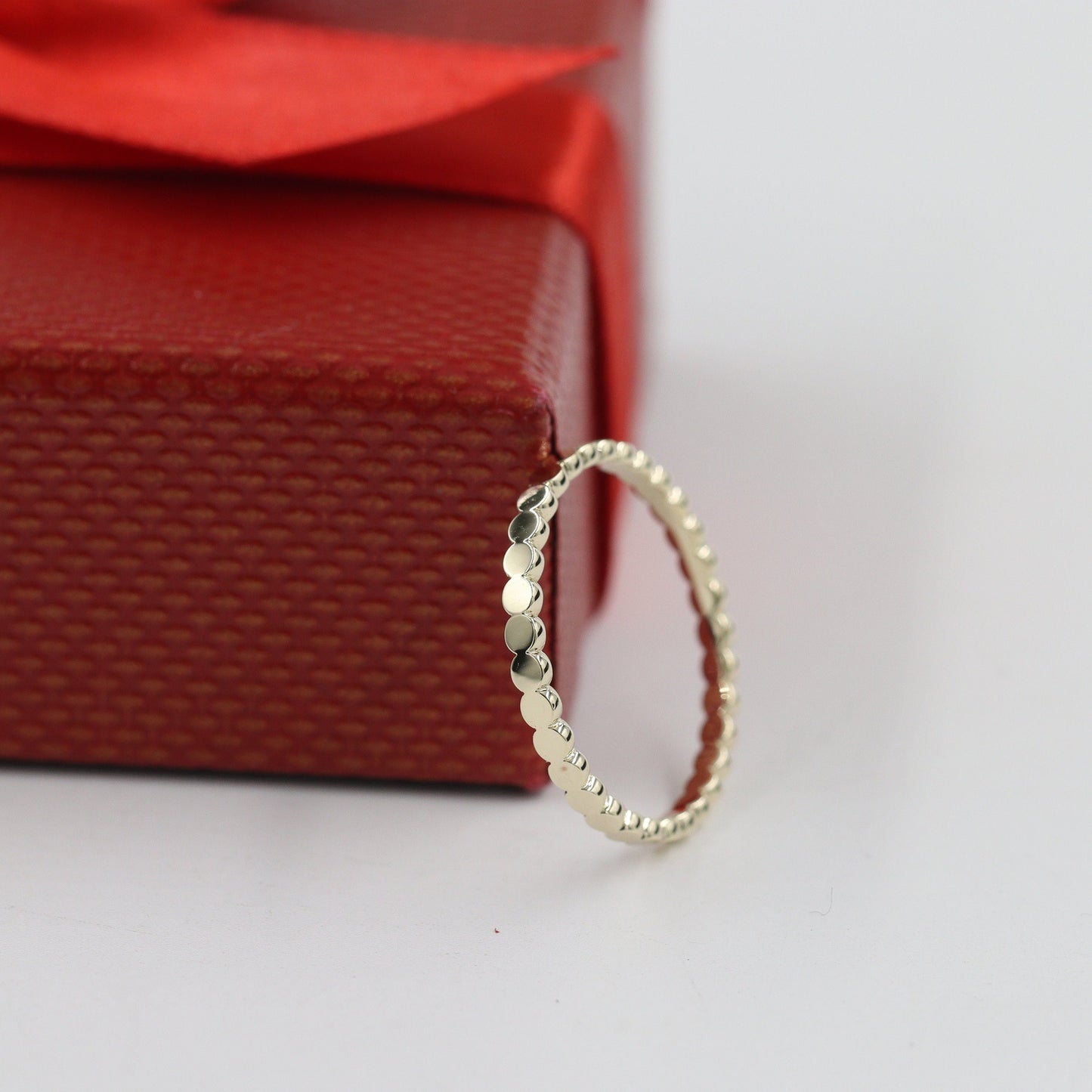 14K Gold Flat Bead Ring/ Dotted Band/ Perfect Matching Band/ Flat Circle Wedding Band/ Stackable Ring / Anniversary Gift