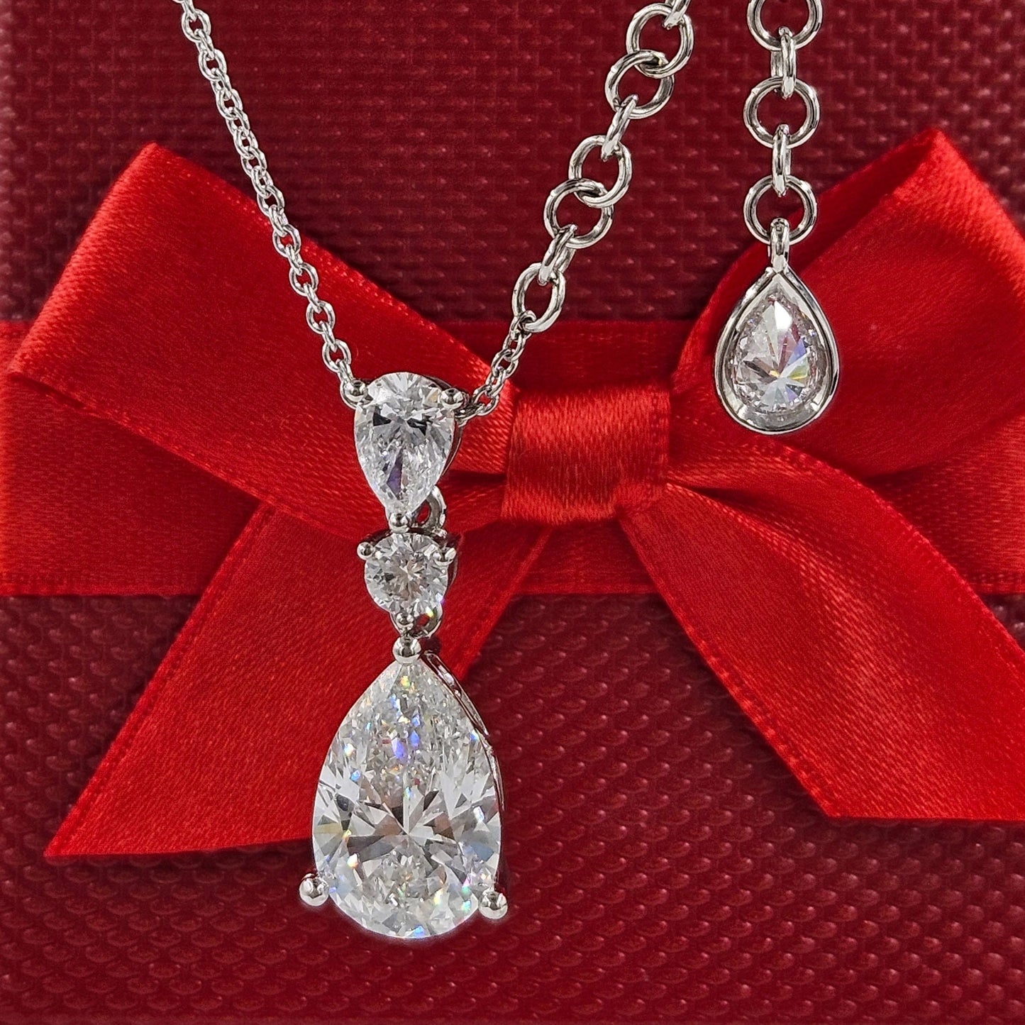 Pear Diamond Pendant: 14K,18K Gold ,Platinum Anniversary Necklace, T0tal 5.6ct Diamond Pendant