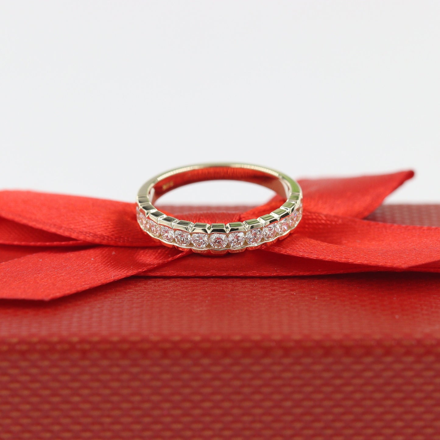 14K Gold Natural Diamond Eternity Band: 18K Gold ,Platinum Channel Set Round Diamond Wedding 3.6mm Ring - Anniversary gift