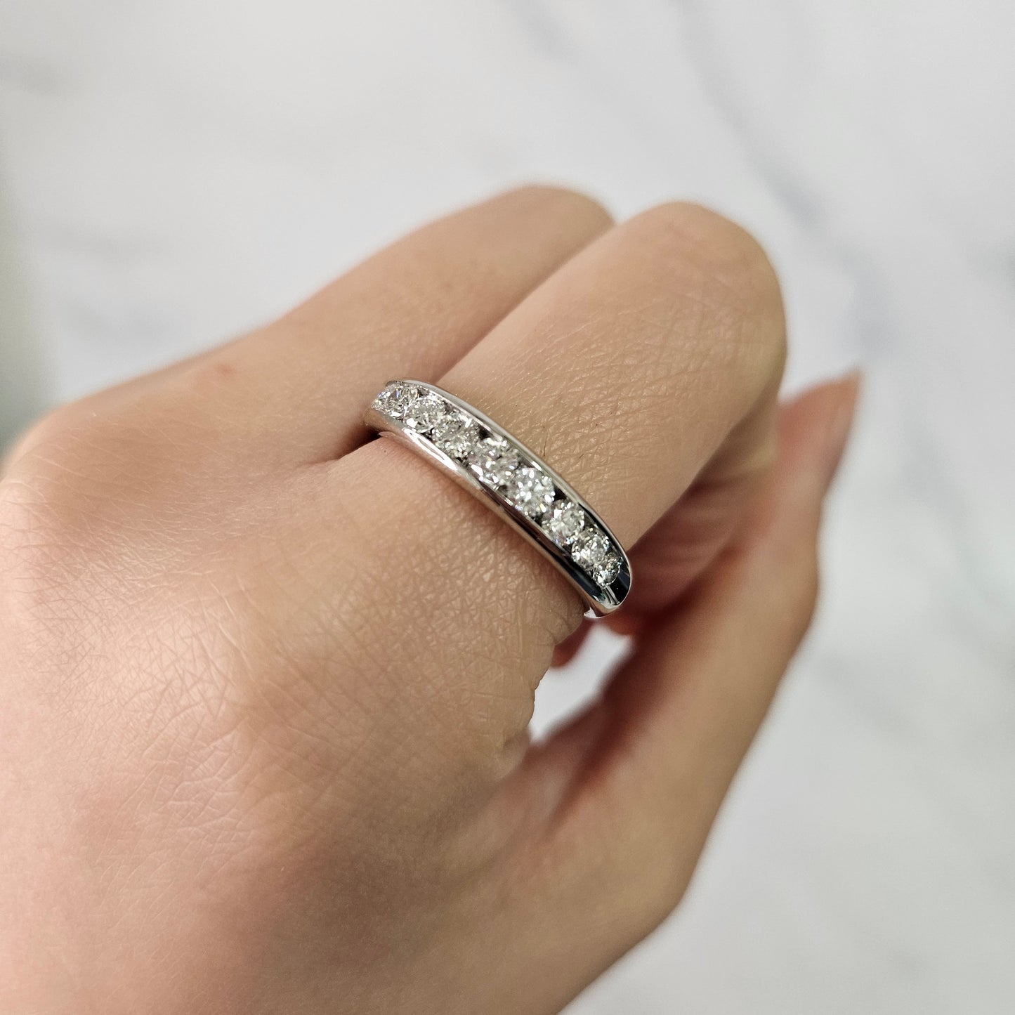 Channel Set 1ct Natural Diamond Wedding Band: Platinum Anniversary Ring