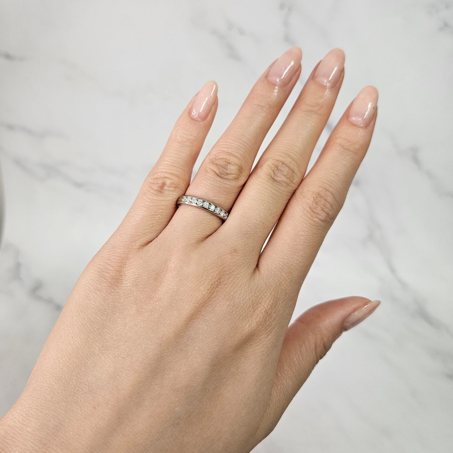 Handmade Platinum Natural Diamond Wedding Band: Channel Set Eternity Ring- Anniversary Gift