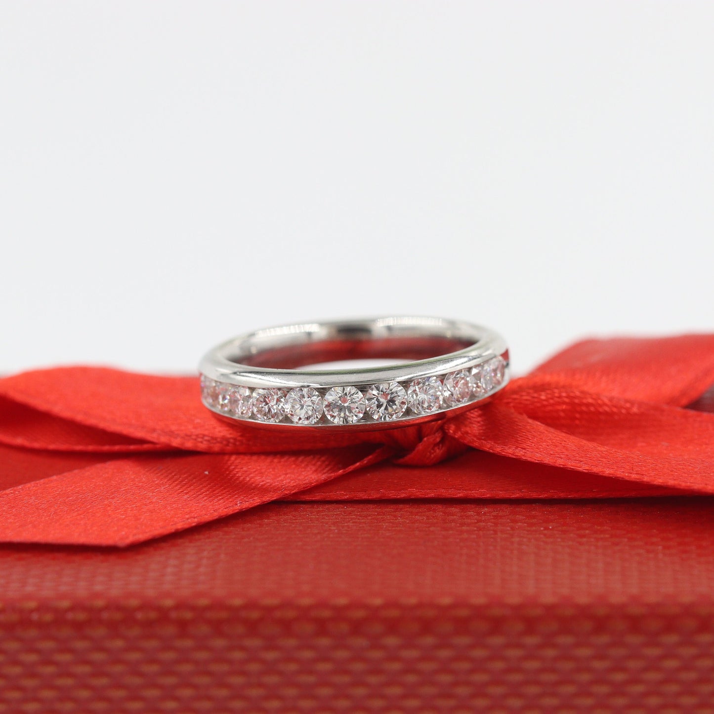Channel Set 1ct Natural Diamond Wedding Band: Platinum Anniversary Ring