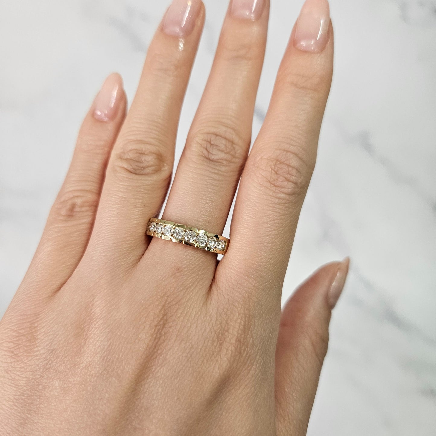 14K Gold Natural Diamond Eternity Band: 18K Gold ,Platinum Channel Set Round Diamond Wedding 4.5mm Ring - Anniversary gift