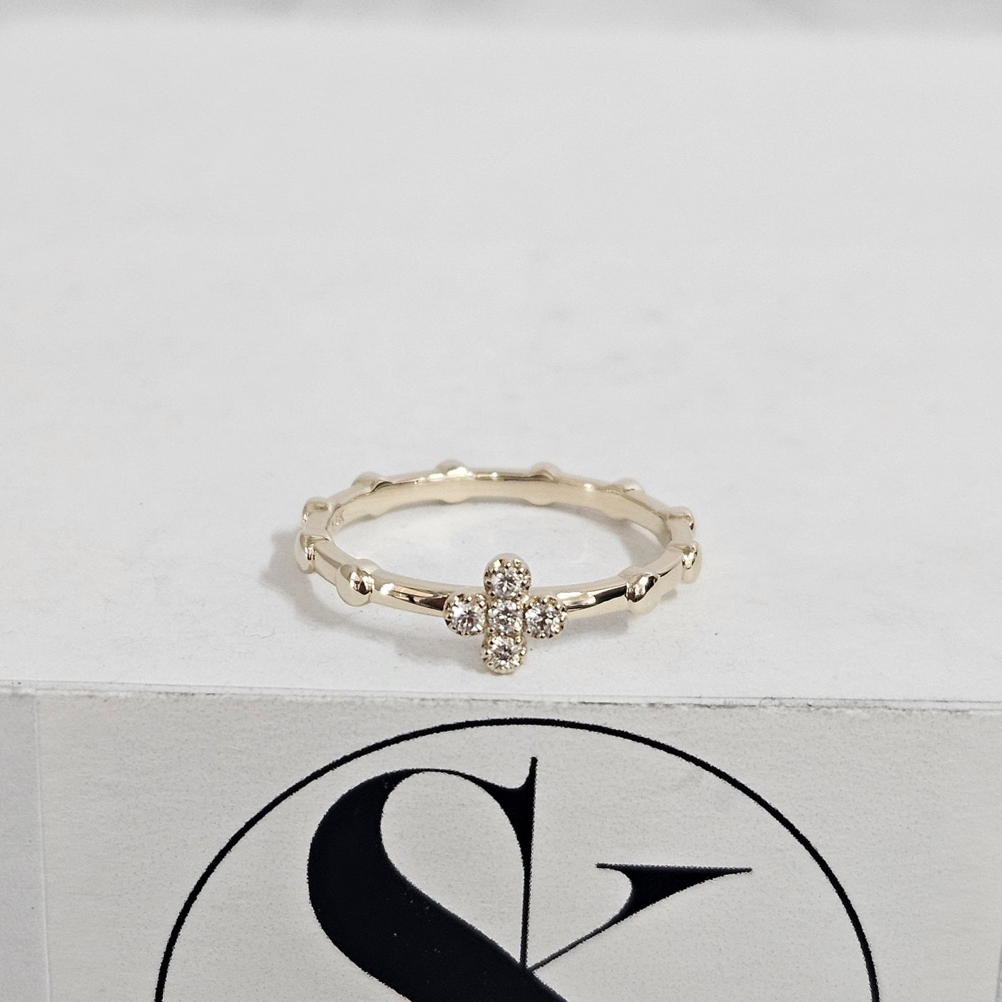 14K Gold Rosary Ring: Natural Diamond Flower Band - Anniversary gift