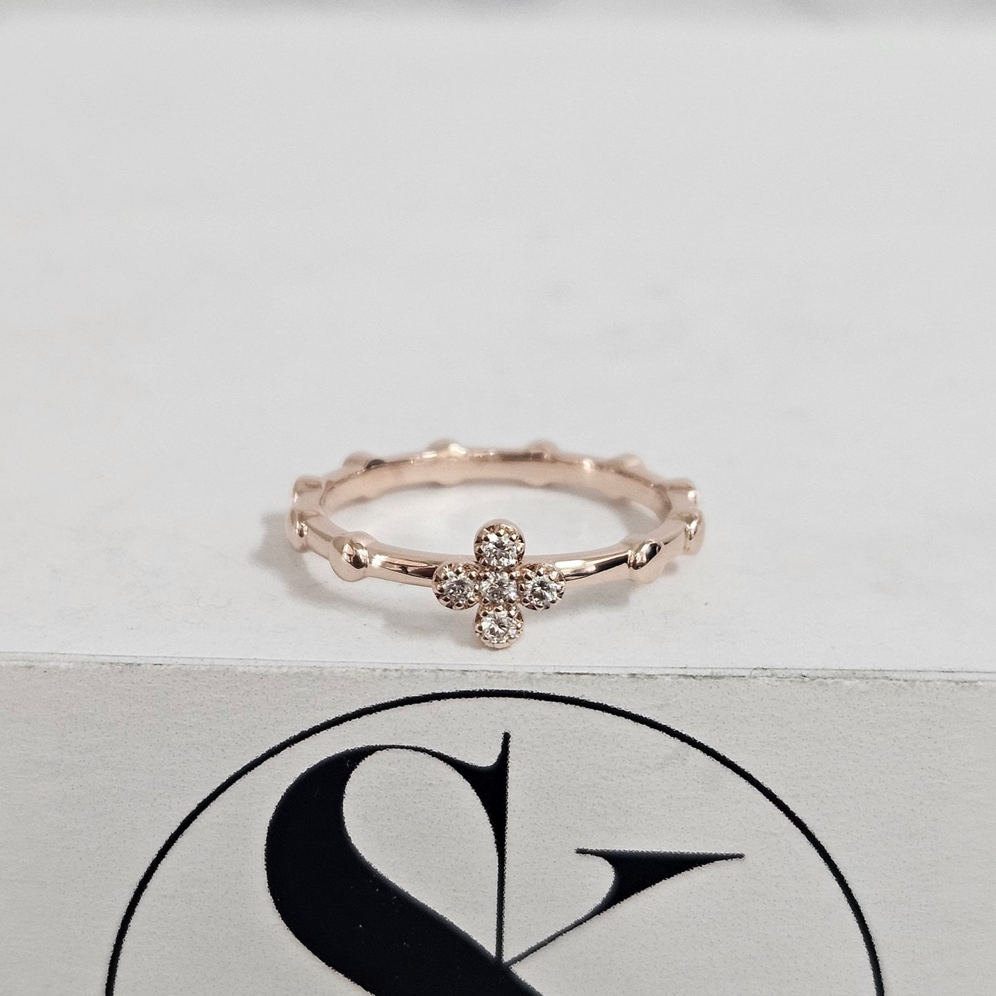 14K Gold Rosary Ring: Natural Diamond Flower Band - Anniversary gift