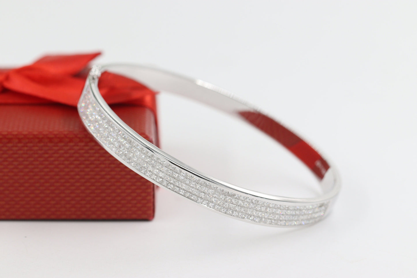 Invisible Set 4 Row Princess Cut Diamond Handmade Bangle /14K.18K Gold  Princess Cut 4 Row Natural  Diamond Bangle/Anniversary gift