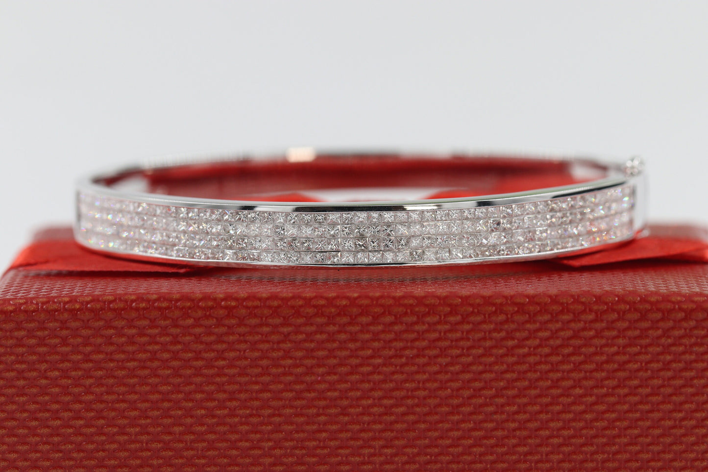 Invisible Set 4 Row Princess Cut Diamond Handmade Bangle /14K.18K Gold  Princess Cut 4 Row Natural  Diamond Bangle/Anniversary gift