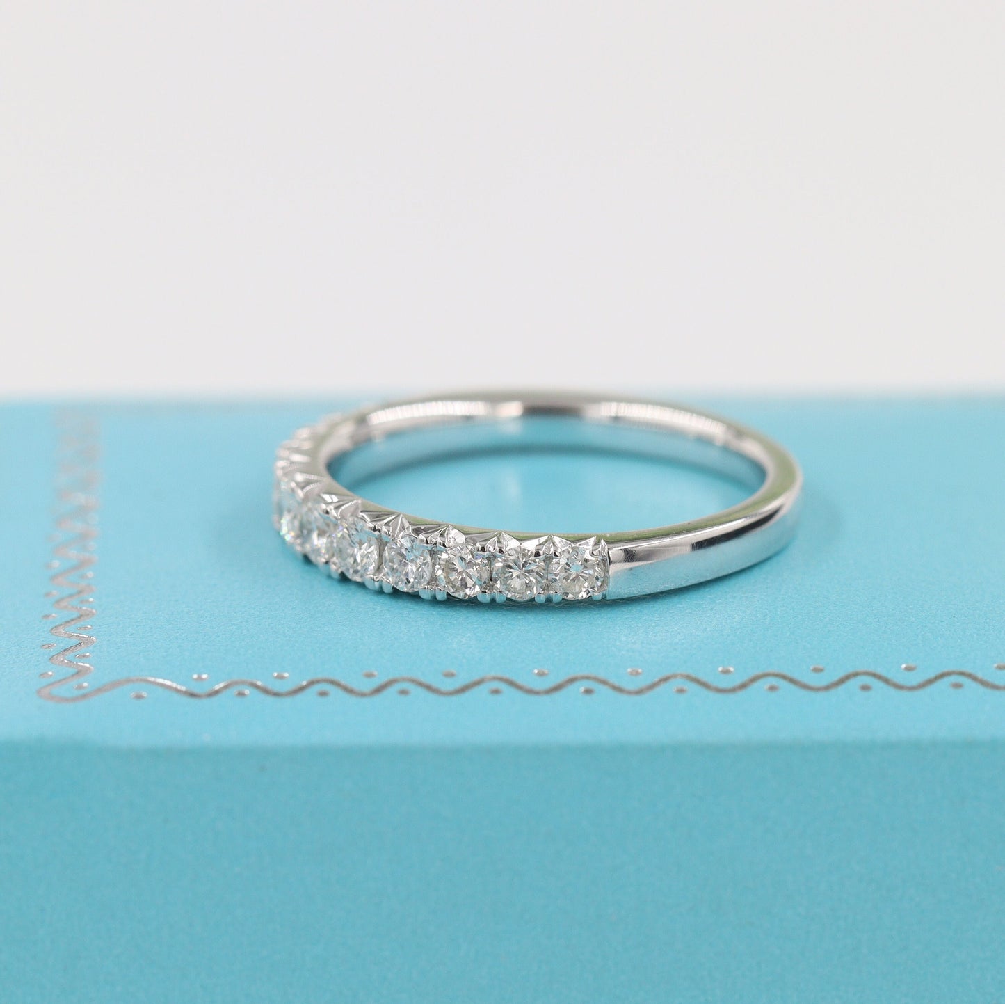 French Pave Natural Diamond Wedding Band: 0.75ct Half Eternity Ring- Anniversary Gift