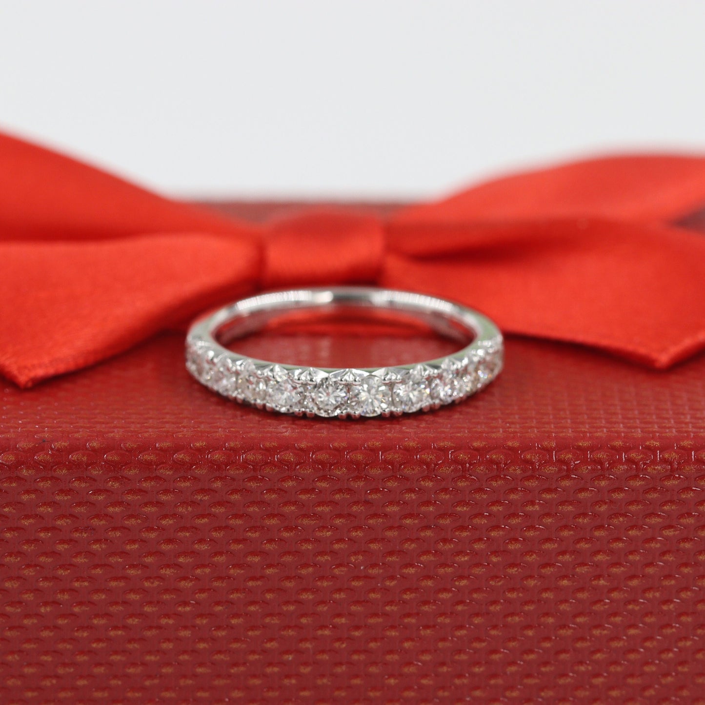 French Pave Natural Diamond Wedding Band: 0.75ct Half Eternity Ring- Anniversary Gift