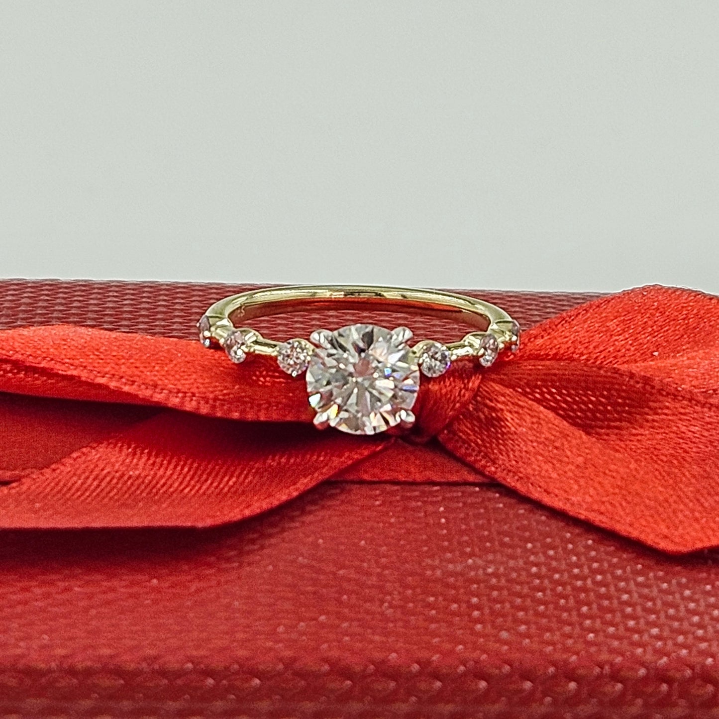 Handmade Total 1.37ct Diamond Engagement Ring: 14K Gold Anniversary Ring