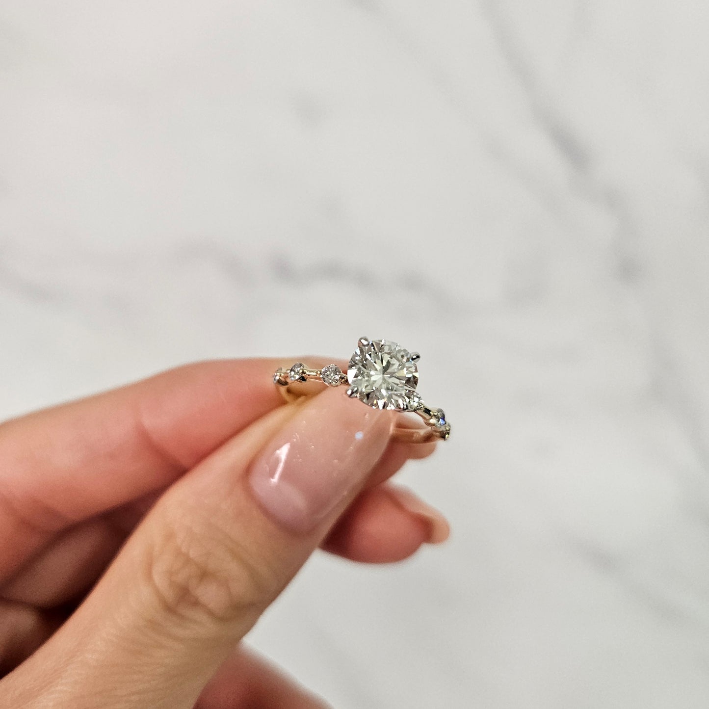 Handmade Total 1.37ct Diamond Engagement Ring: 14K Gold Anniversary Ring
