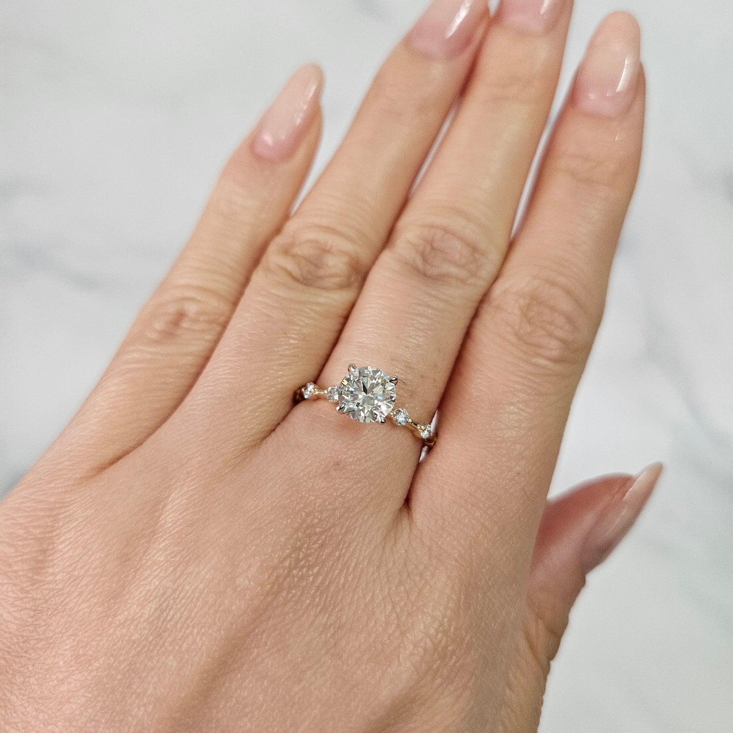 Handmade Total 1.37ct Diamond Engagement Ring: 14K Gold Anniversary Ring