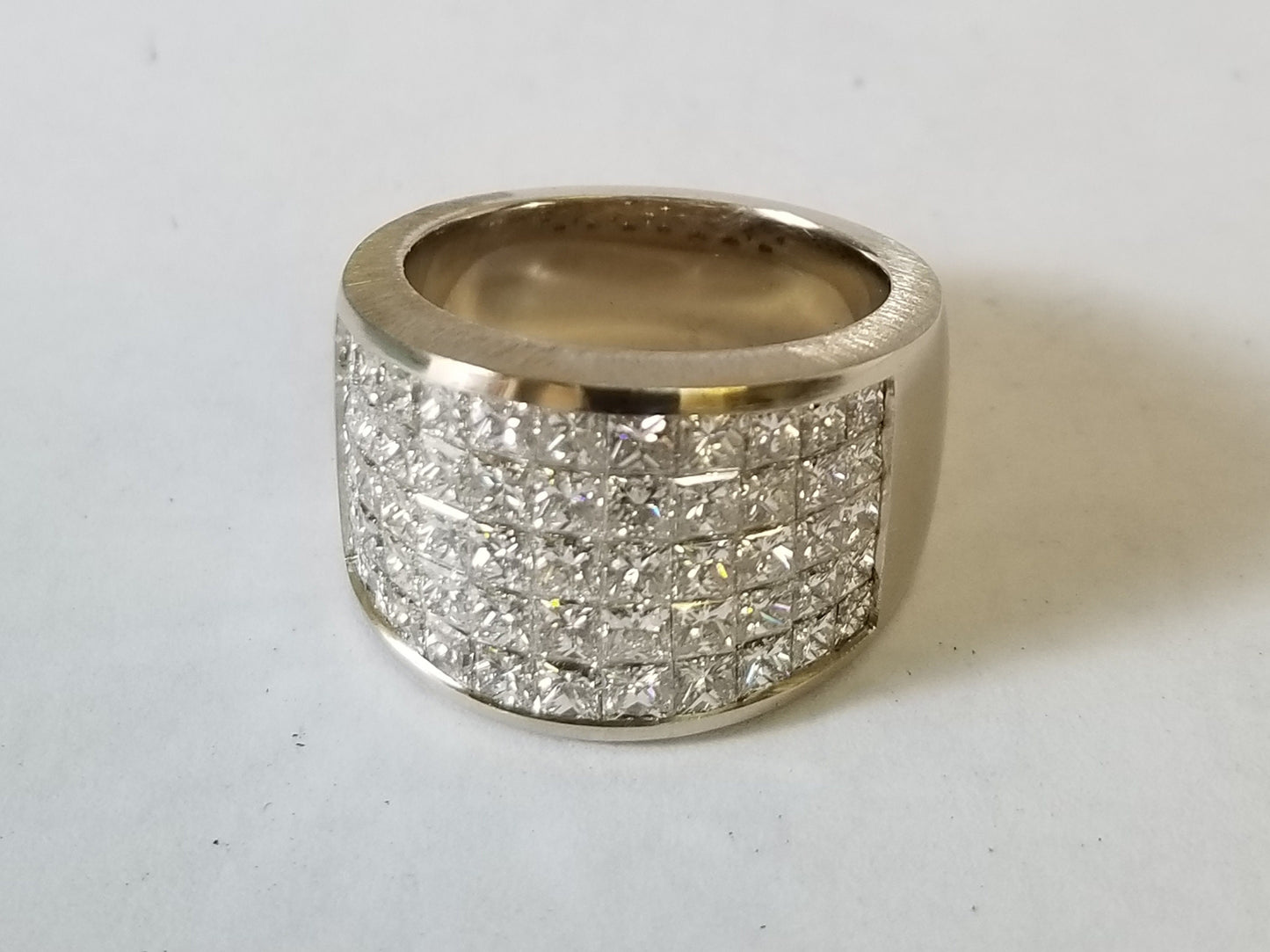 3.1ct Princess Cut Natural Diamond Ring: 14K Gold Invisible Setting Anniversary Ring