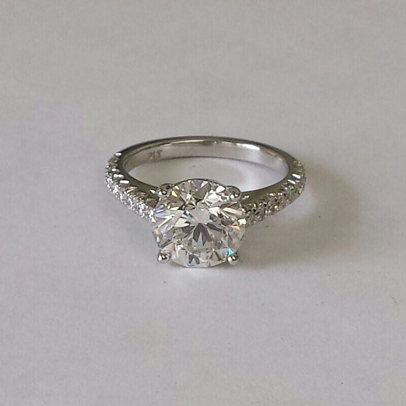 2ct Round Half French Pave Diamond Engagement Ring - Platinum,14K,18K gold Diamond Ring - Anniversary gift