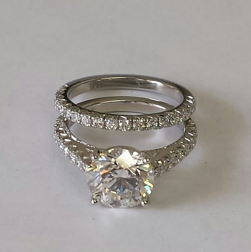 2ct Round Half French Pave Diamond Engagement Ring - Platinum,14K,18K gold Diamond Ring - Anniversary gift