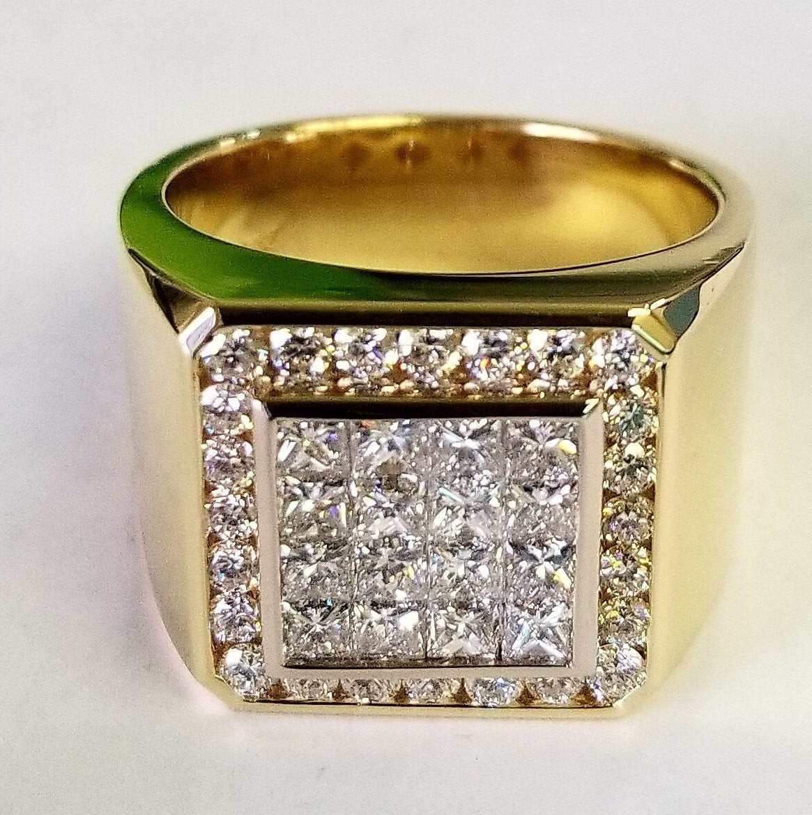 Princess Cut 2ct Natural Diamond Men's Ring: Platinum, 14k/18k Gold Wedding Band