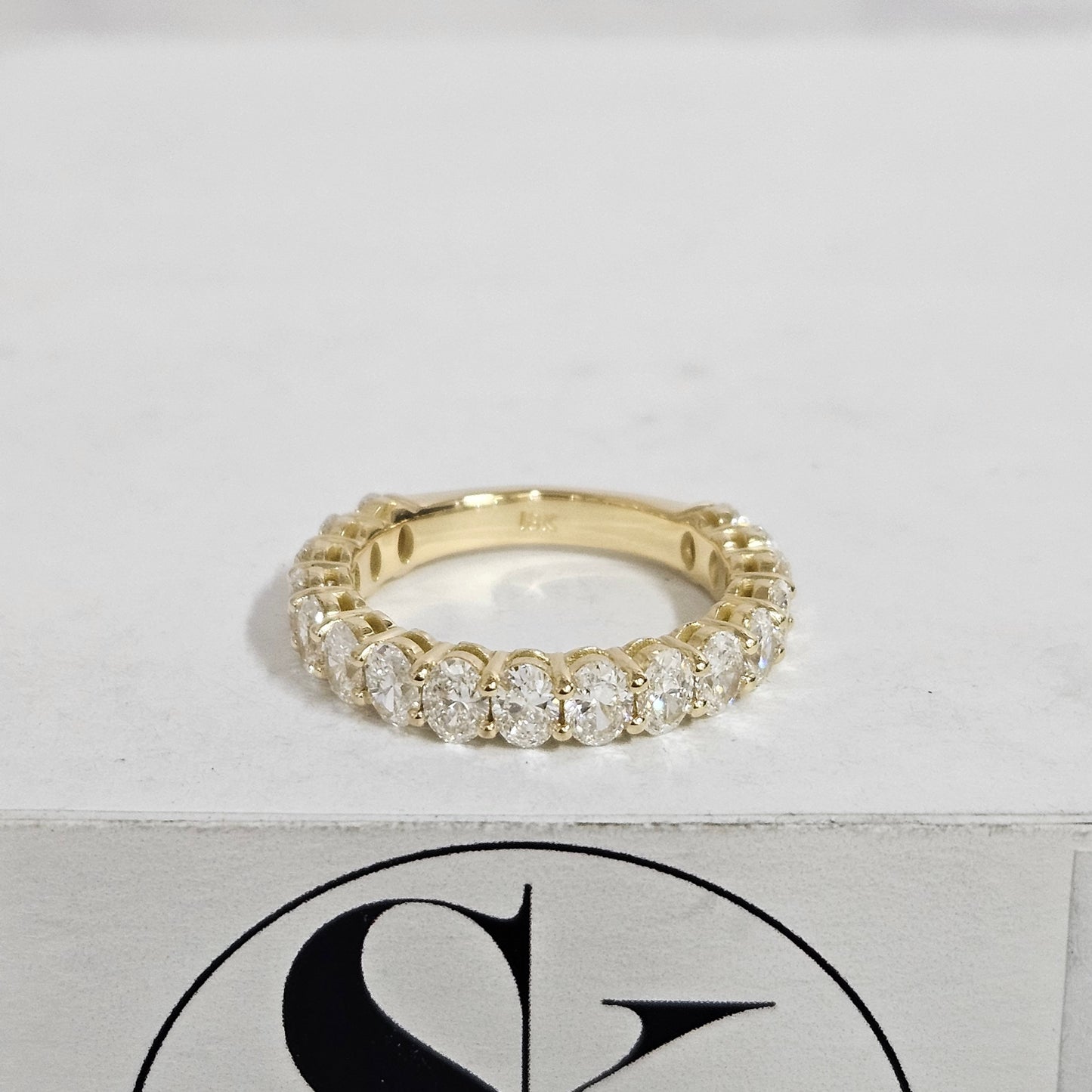 18K Gold Oval Natural Diamond Eternity Band, 2.5ct Diamond Wedding Ring
