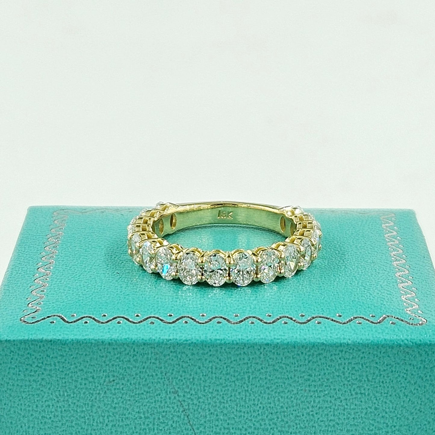 18K Gold Oval Natural Diamond Eternity Band, 2.5ct Diamond Wedding Ring