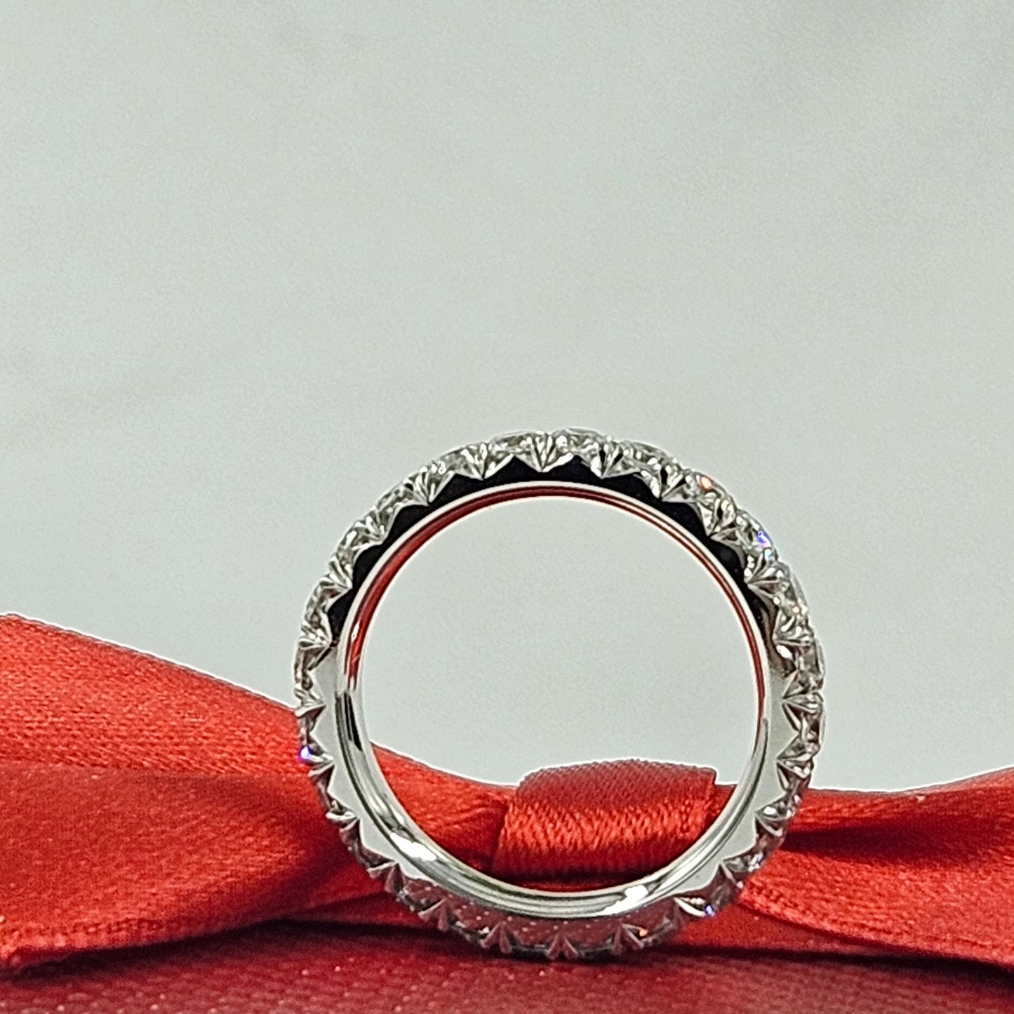 14K Gold Full Eternity Diamond Wedding Band - French Pave 3.0mm Width Diamond Ring - Anniversary gift