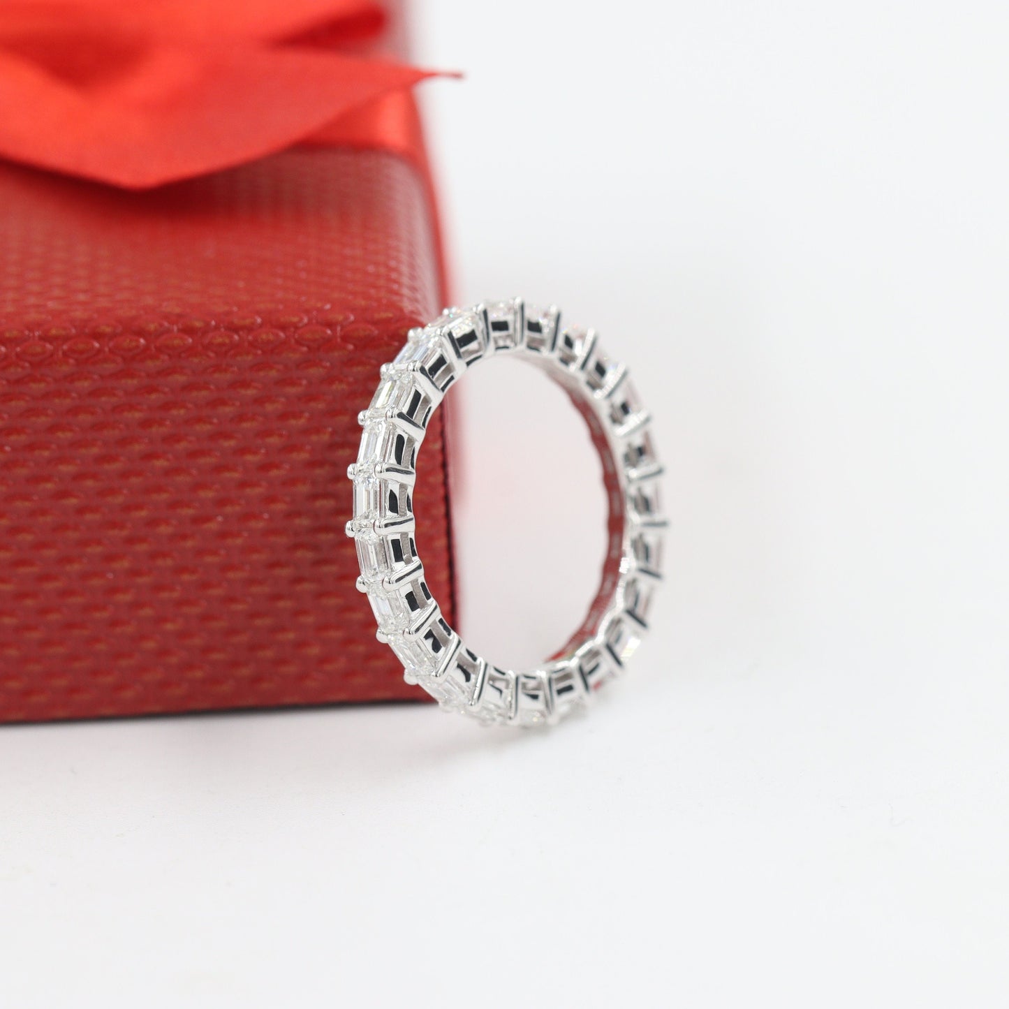 Emerald Cut Natural Diamond Eternity Band: 14K Gold Wedding Ring - Anniversary gift