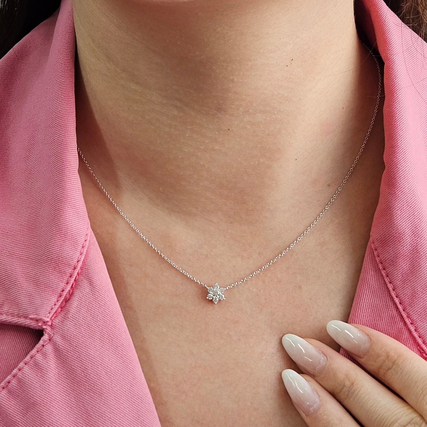 Natural Diamond Necklace/Flower 0.25ct Natural Diamond Pendant /14K Solid Gold Natural Diamond Snowflake Pendant - Anniversary gift