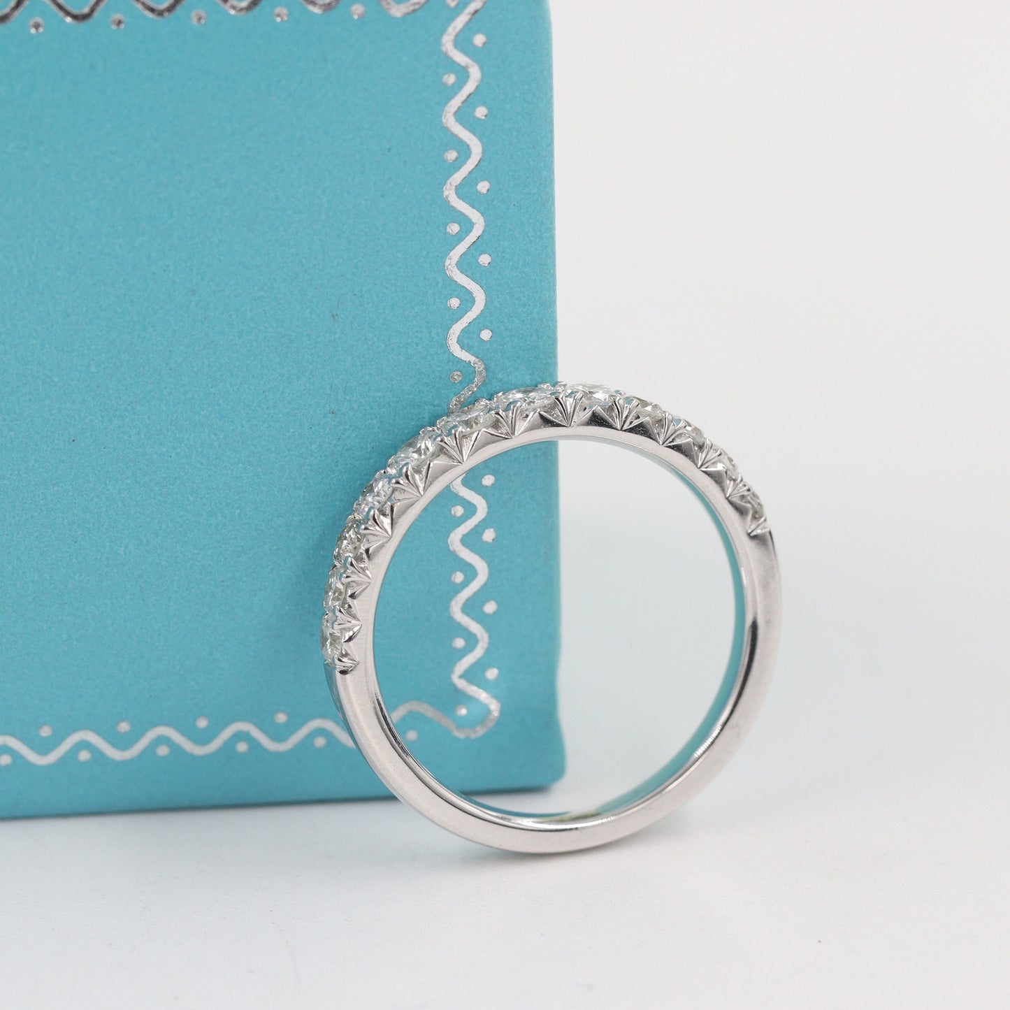 French Pave Natural Diamond Wedding Band: 0.75ct Half Eternity Ring- Anniversary Gift