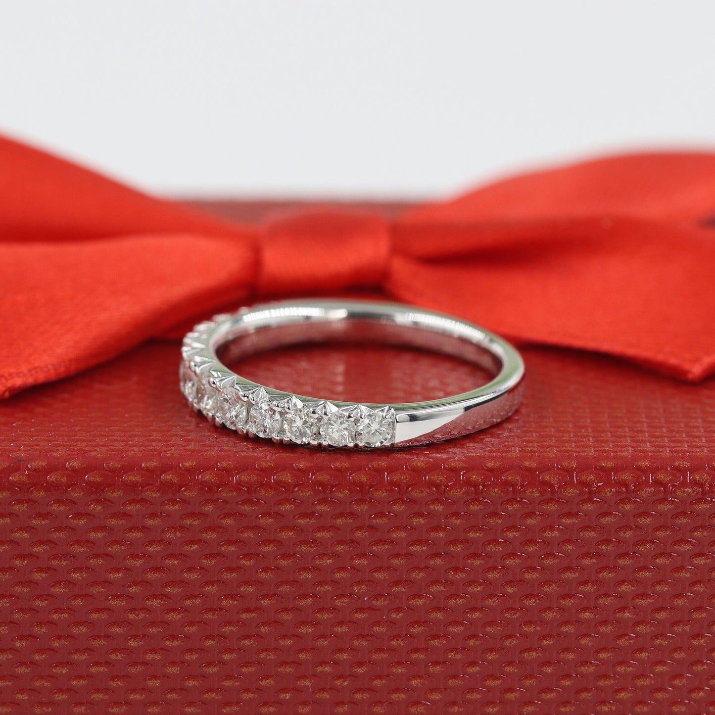 French Pave Natural Diamond Wedding Band: 0.75ct Half Eternity Ring- Anniversary Gift