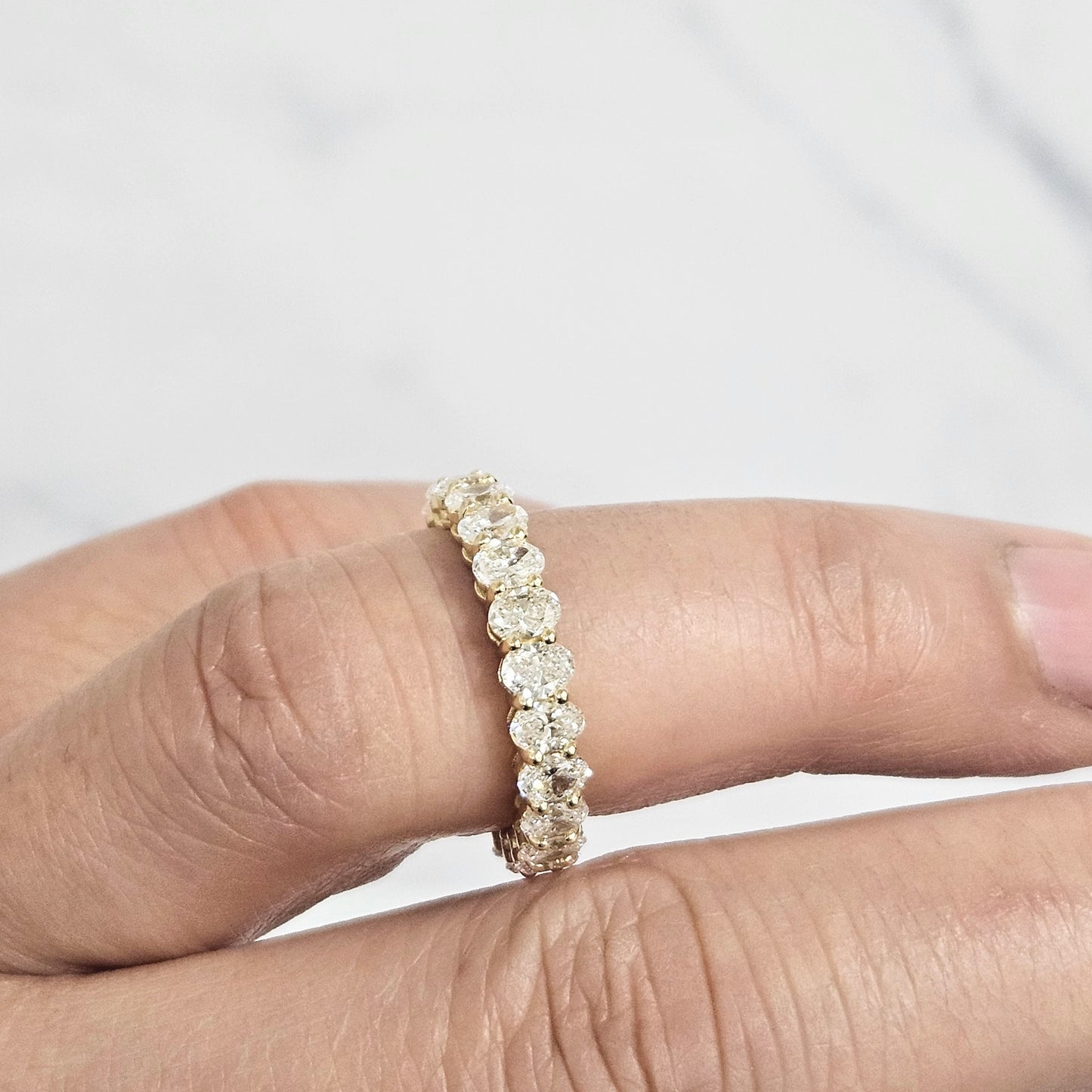 18K Gold Oval Natural Diamond Eternity Band, 2.5ct Diamond Wedding Ring